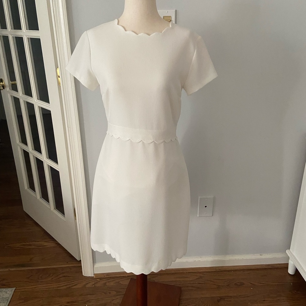 Club Monaco White Scalloped Mini Dress